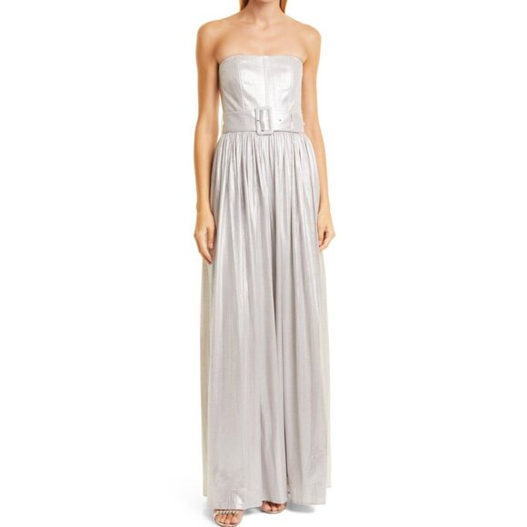 NWT Retrofête Silver Jaden Strapless Belted Gown - Picture 1 of 7